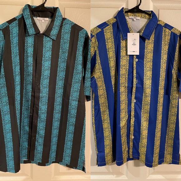 FashionNova Mens Size Small Blue&Yellow OR Black&Green Button Up Shirt - Picture 1 of 6